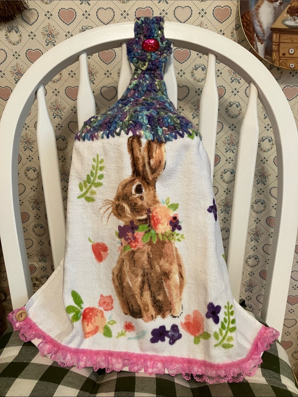 Lovely Handmade Crocheted Bunny 🐰 Towel! Brand new!